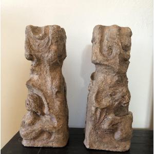 Paire de bougeoirs céramique d’artiste XX