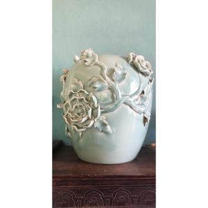 Grand vase Chine XX aux fleurs de Magnolias 