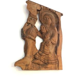 20th Century Basque-béarnaise Wood Sculpture, The Adoration Of The Magi, From St. Lazarus Cathedral, Autun 