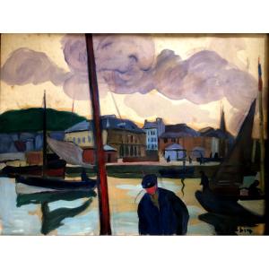 Aquarelle  de Honfleur de Georges Joubin 1930-40