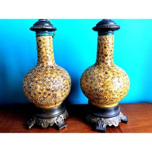 Paire de Lampes Art Nouveau Chinoiseries Boch Frères Keramis