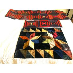 Trio de Patchworks Victorien Américains XIX Velours et Coton