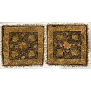 Paire de Panneaux textiles brodés à l’orfèvrerie couchée Perso-Indiens début XX