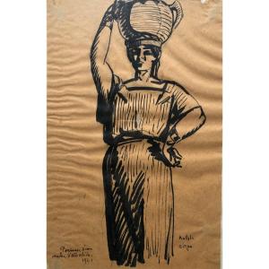 Ink Drawing By The Orientalist Paul Cirou (1869–1961)