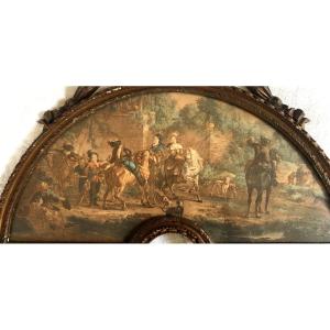 Cadre Éventail XIX à Gravure Chasse à Courre XVIII de J-B Oudry