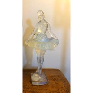 Portrait Of The Russian Ballet Dancer Anna Pavlova, Glass By Marius Ernest Sabino, Circa 1950