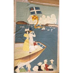 Belle époque "the Great Regattas Of Saint-malo–saint-servan" Early 20th-century Japanese-style Cotton Canvas