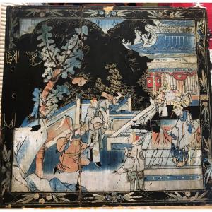 Panneau laqué polychrome à la Pagode Qing, Chine XIX 