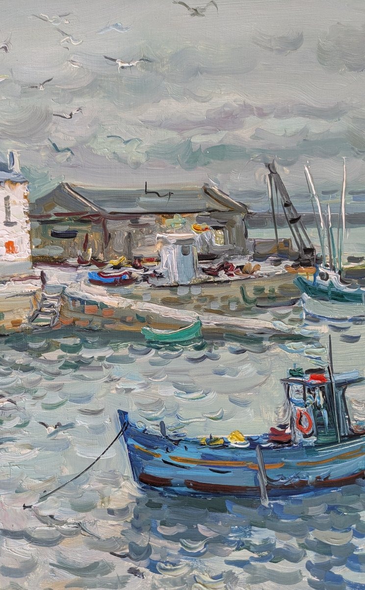 Huile sur toile, Jean Rigaud "Île de sein temps gris"-photo-3
