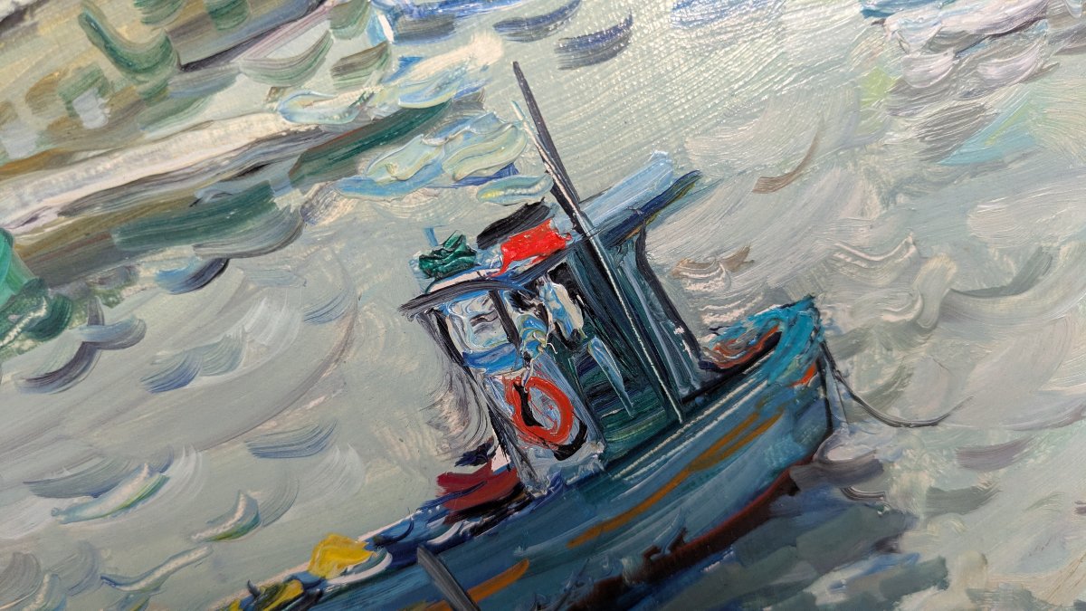 Huile sur toile, Jean Rigaud "Île de sein temps gris"-photo-2