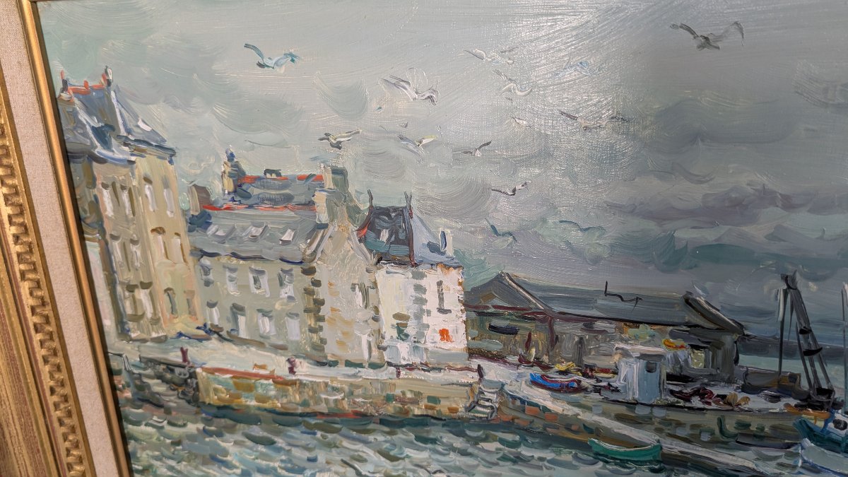 Huile sur toile, Jean Rigaud "Île de sein temps gris"-photo-3