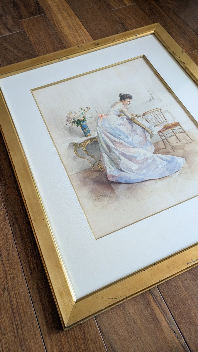 Louis Adolphe Tessier (1851-1920) – Élégante à la robe de bal-photo-3