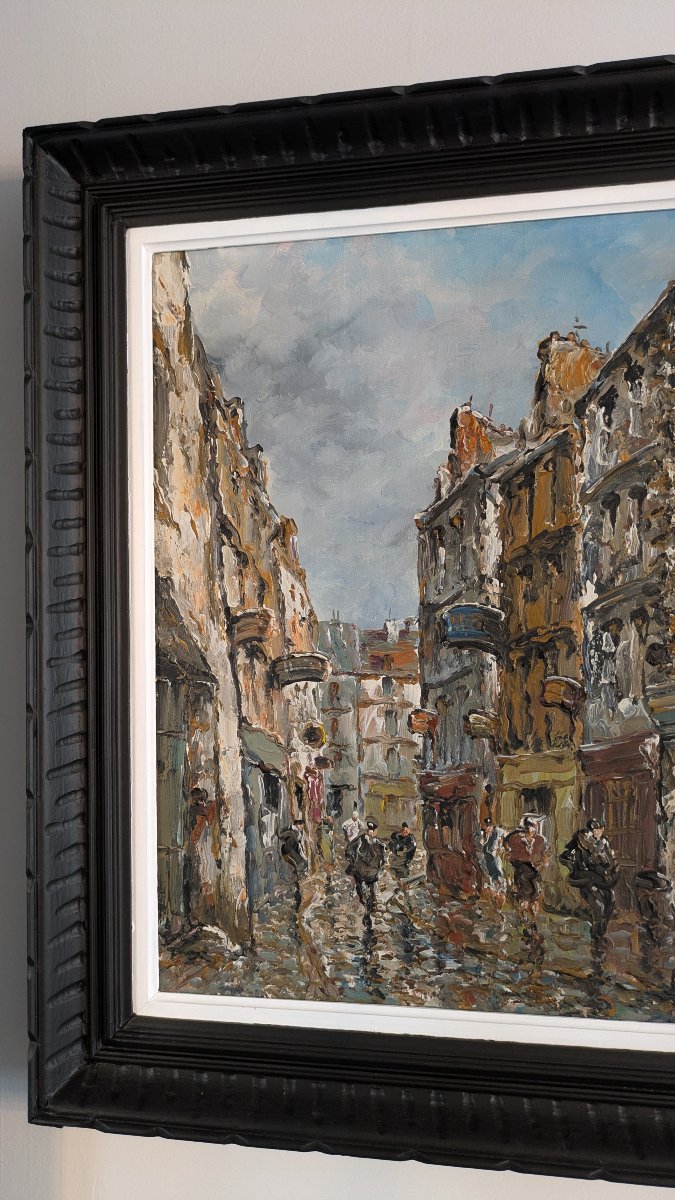 Raymond Besse (1899–1969) Rue Quincampois — Série « Vieux Paris » Huile sur toile — Signée en b-photo-4