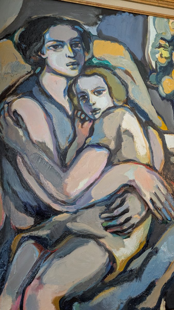 Jean-Jacques Deschamps (né en 1932) « Maternité au bouquet »-photo-4