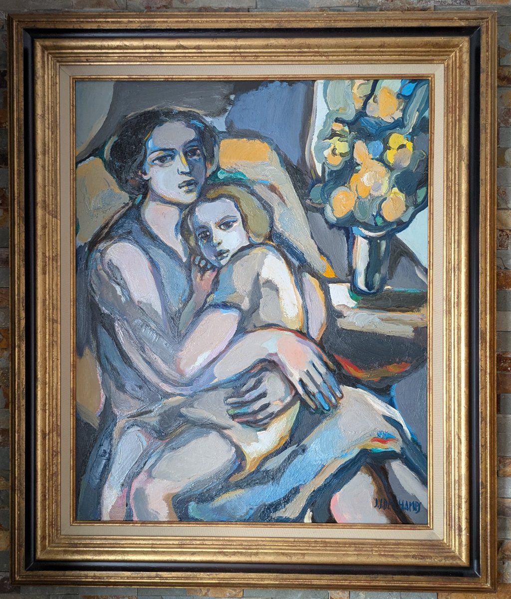 Jean-Jacques Deschamps (né en 1932) « Maternité au bouquet »
