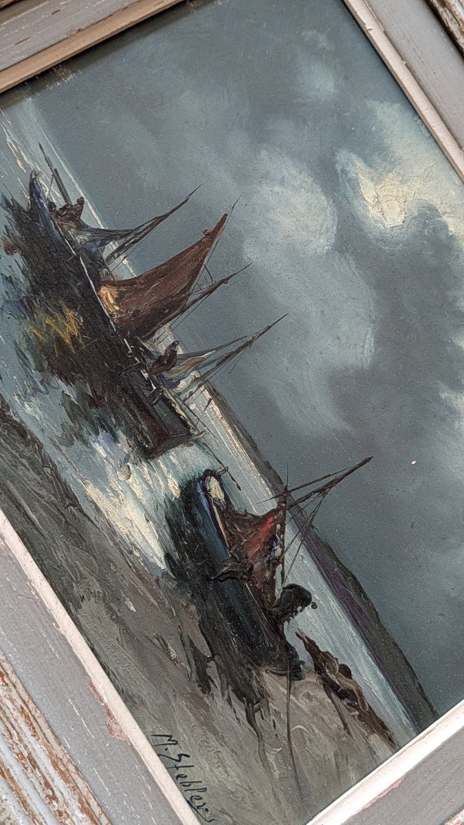 Stebler — Marine nocturne aux barques de pêcheurs-photo-2