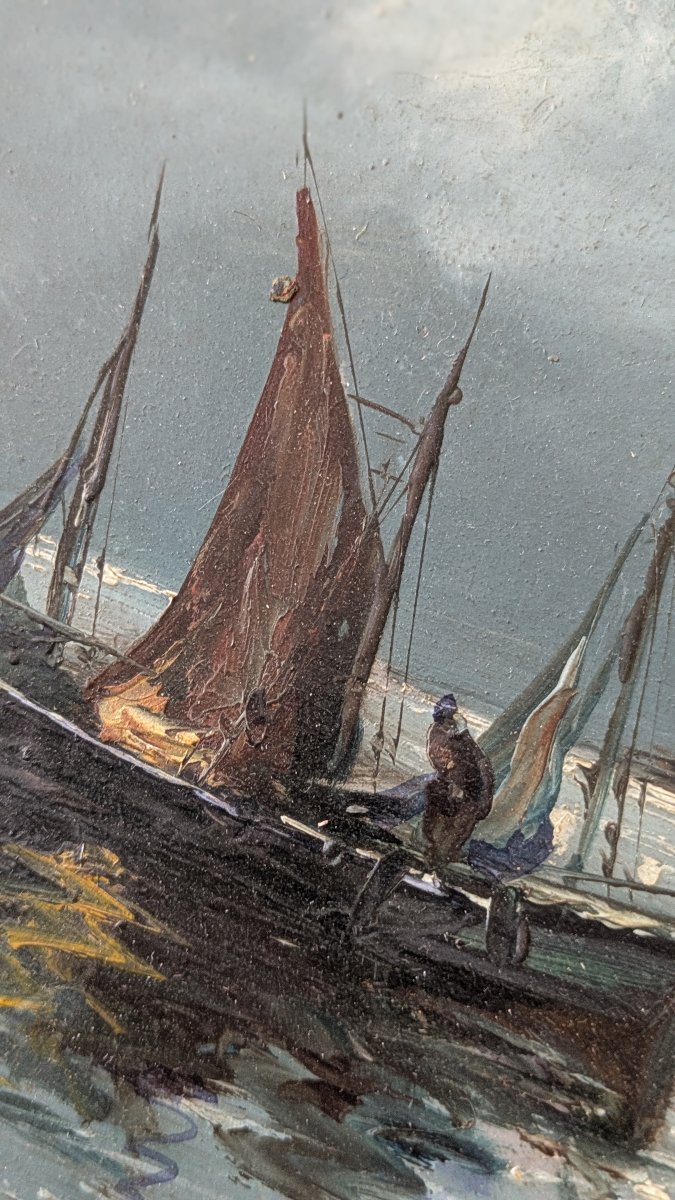 Stebler — Marine nocturne aux barques de pêcheurs-photo-4