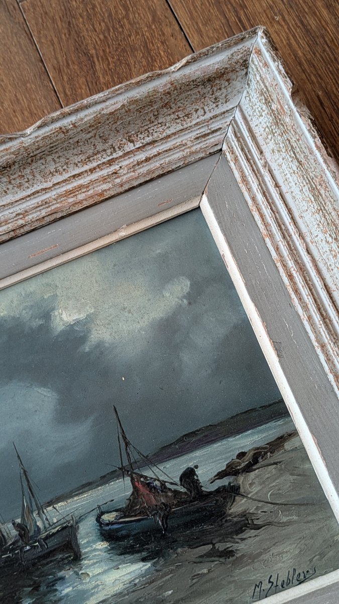 Stebler — Marine nocturne aux barques de pêcheurs-photo-2