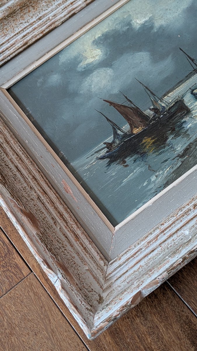 Stebler — Marine nocturne aux barques de pêcheurs-photo-3