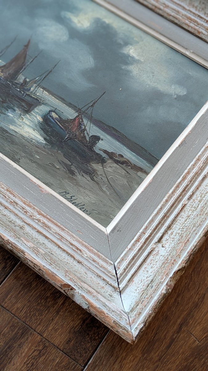 Stebler — Marine nocturne aux barques de pêcheurs-photo-4