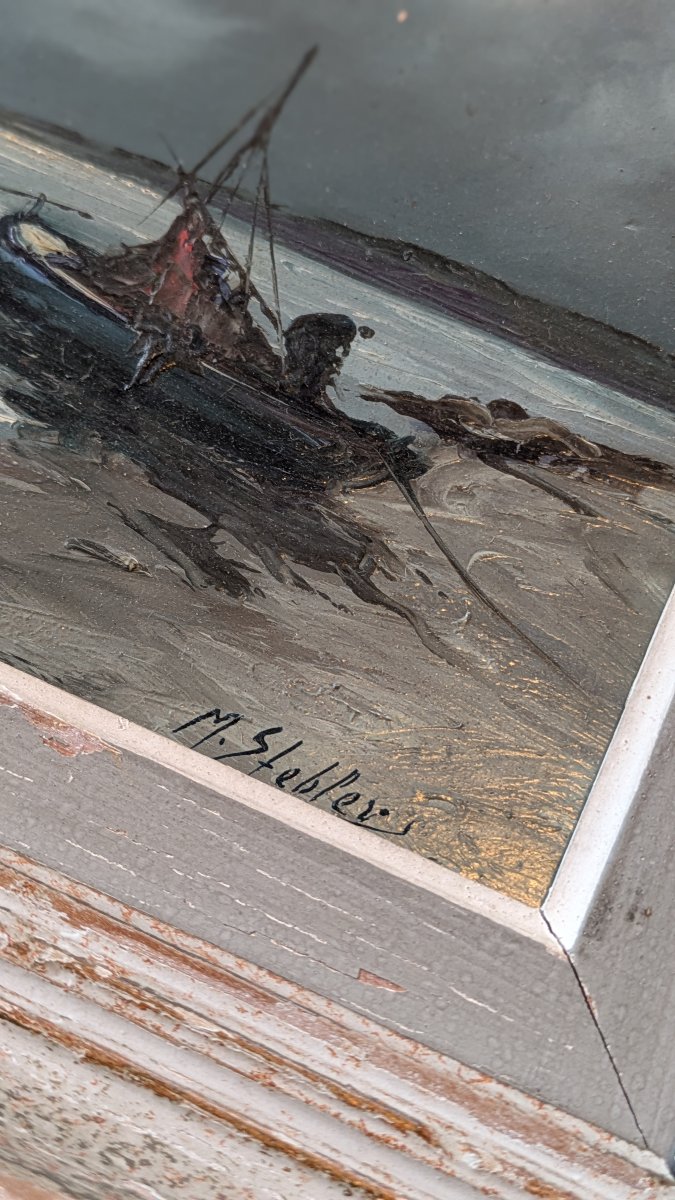 Stebler — Marine nocturne aux barques de pêcheurs-photo-5