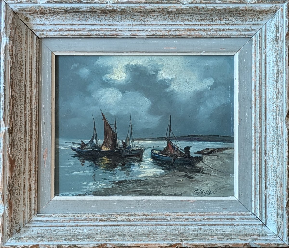 Stebler — Marine nocturne aux barques de pêcheurs