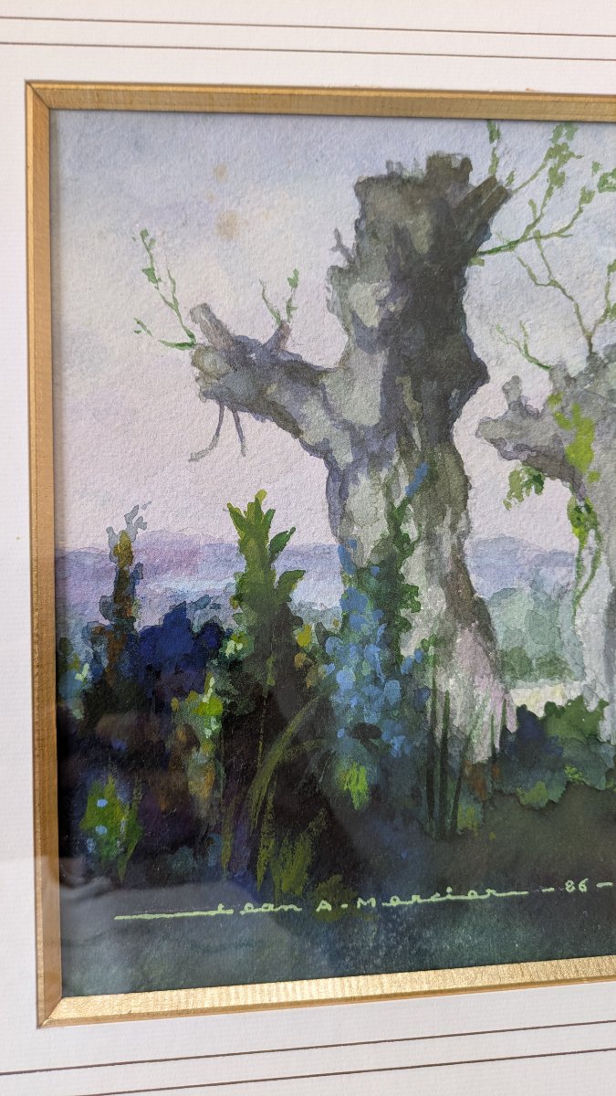 Jean Adrien Mercier (1899–1995) La Maine — Les Ormes Morts Aquarelle originale, 1986-photo-1