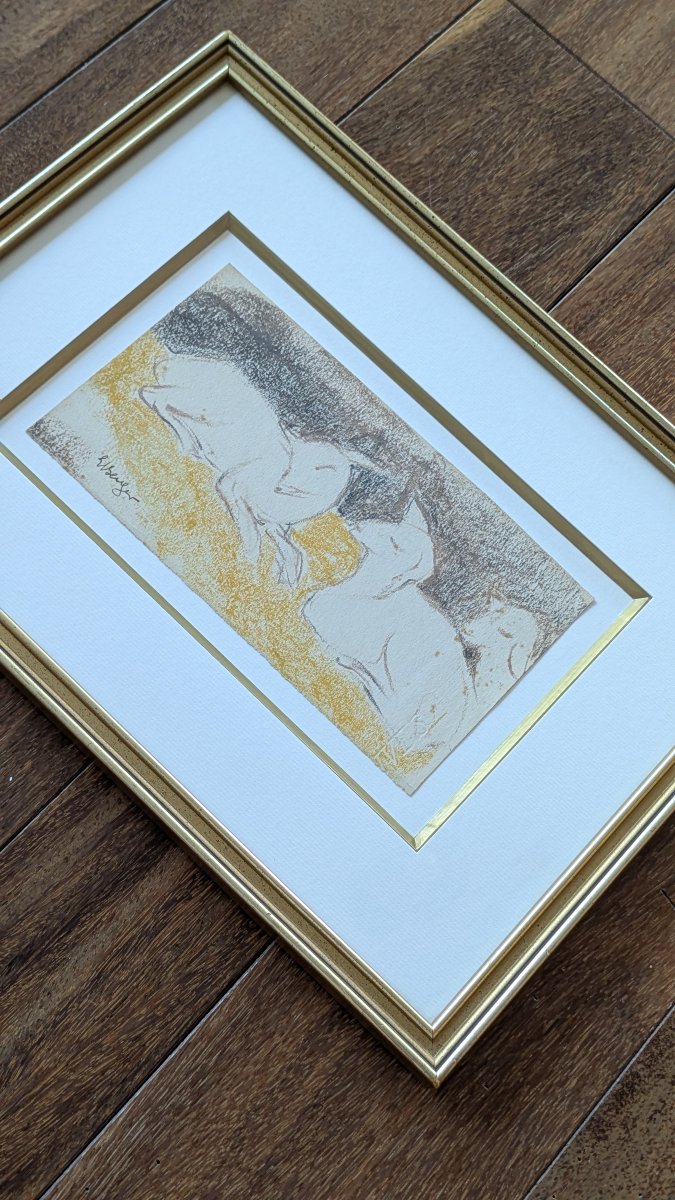Édith Berger (1900 - 1994) Agneaux au repos Pastel et fusain sur papier-photo-4