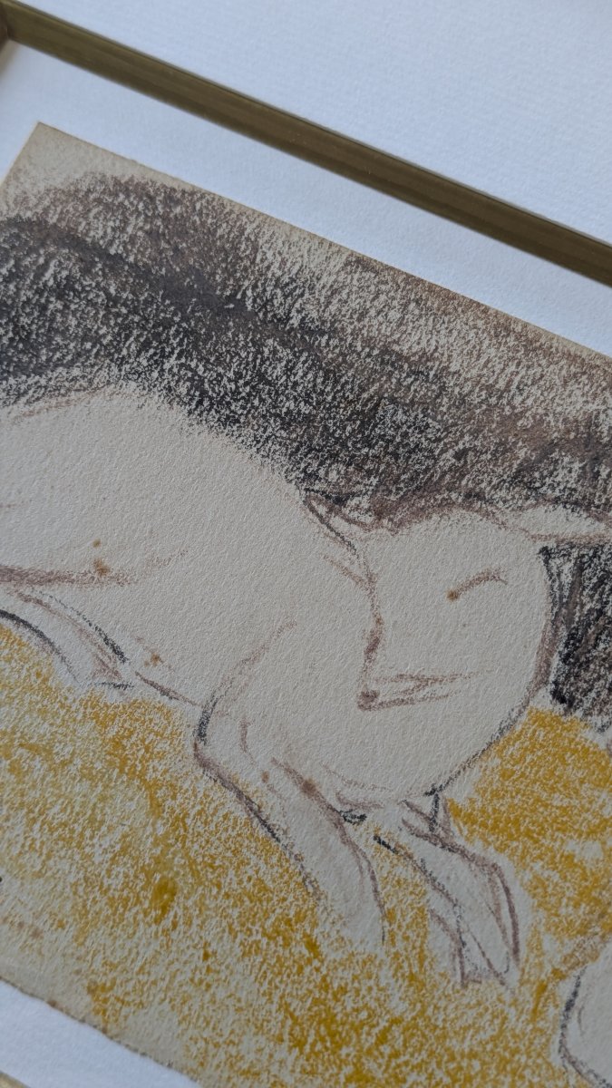 Édith Berger (1900 - 1994) Agneaux au repos Pastel et fusain sur papier-photo-3