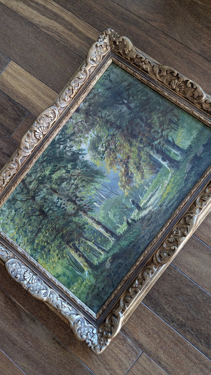 ém. Meyer (attributed To) — Lively Forest Undergrowth, A Hiker On A Forest Path-photo-2