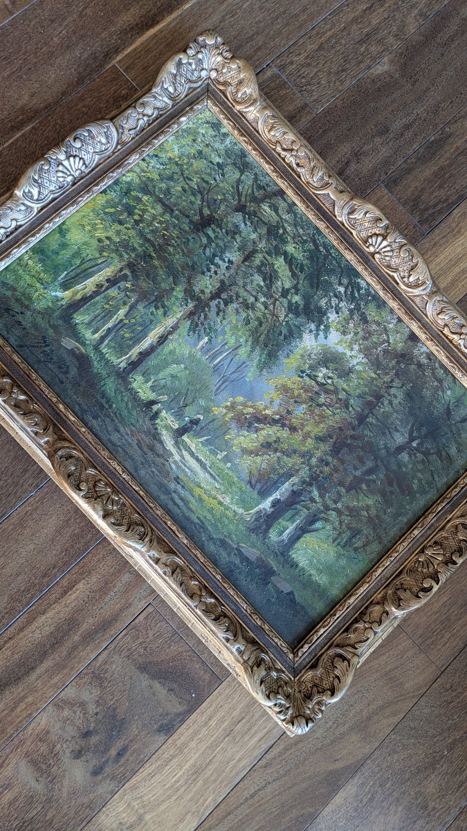ém. Meyer (attributed To) — Lively Forest Undergrowth, A Hiker On A Forest Path-photo-3