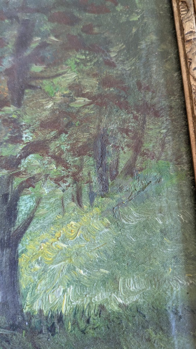 ém. Meyer (attributed To) — Lively Forest Undergrowth, A Hiker On A Forest Path-photo-1