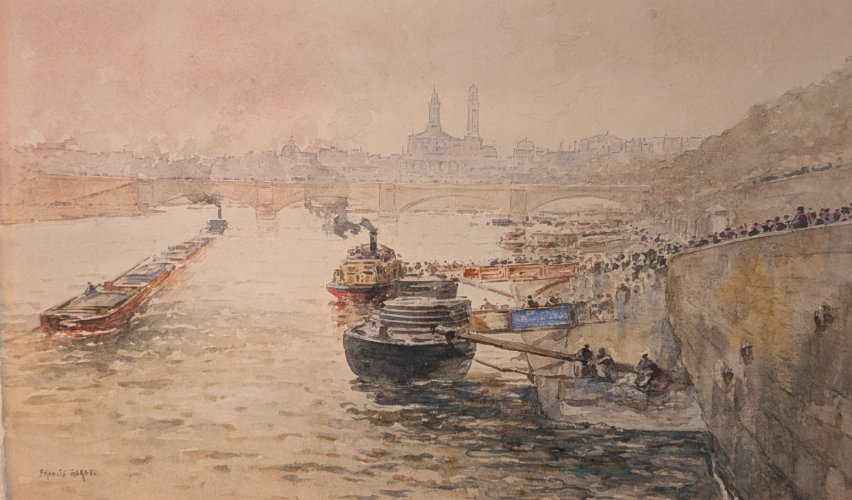 Francis Garat (Bordeaux, 1853 – Paris, 1914) Animation sur les quais de la Seine-photo-3