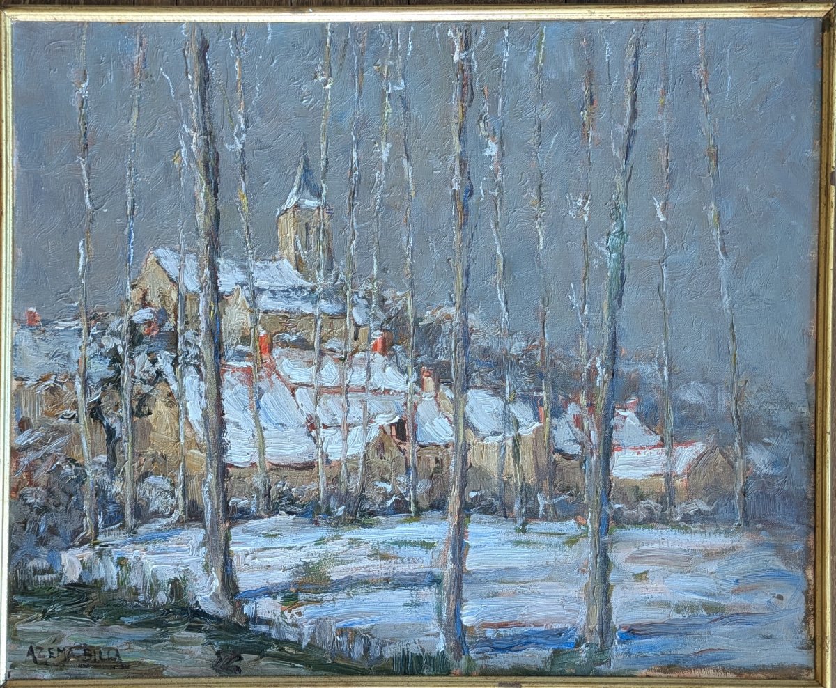 Marcel Azema  (1904-1999) — Mouliherne sous la neige, Maine-et-Loire