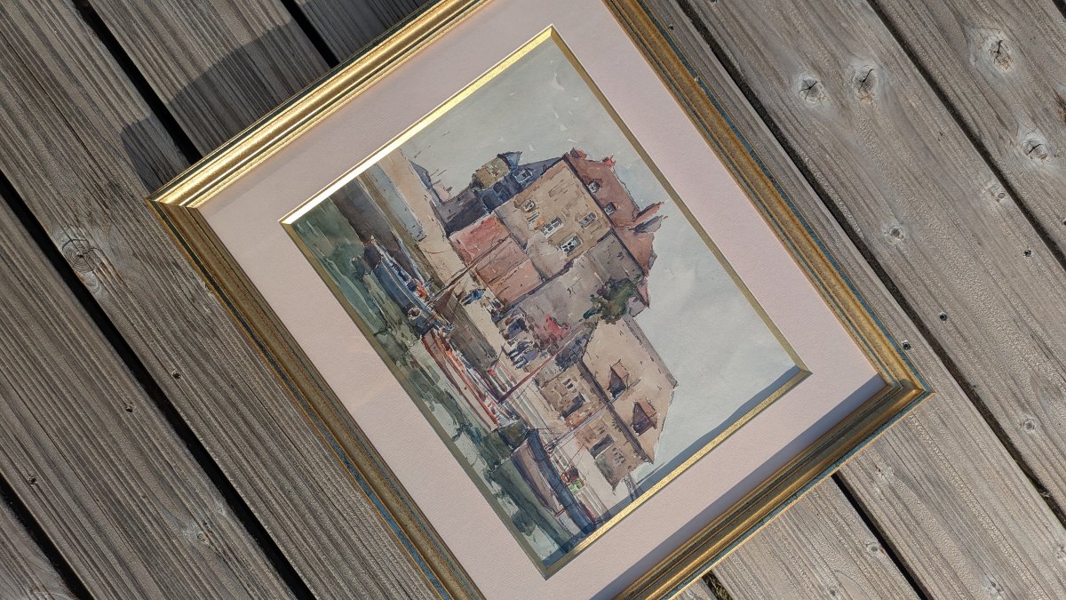 Jean MAREC (1901-1972) - La Lieutenance à Honfleur - Aquarelle marine-photo-2