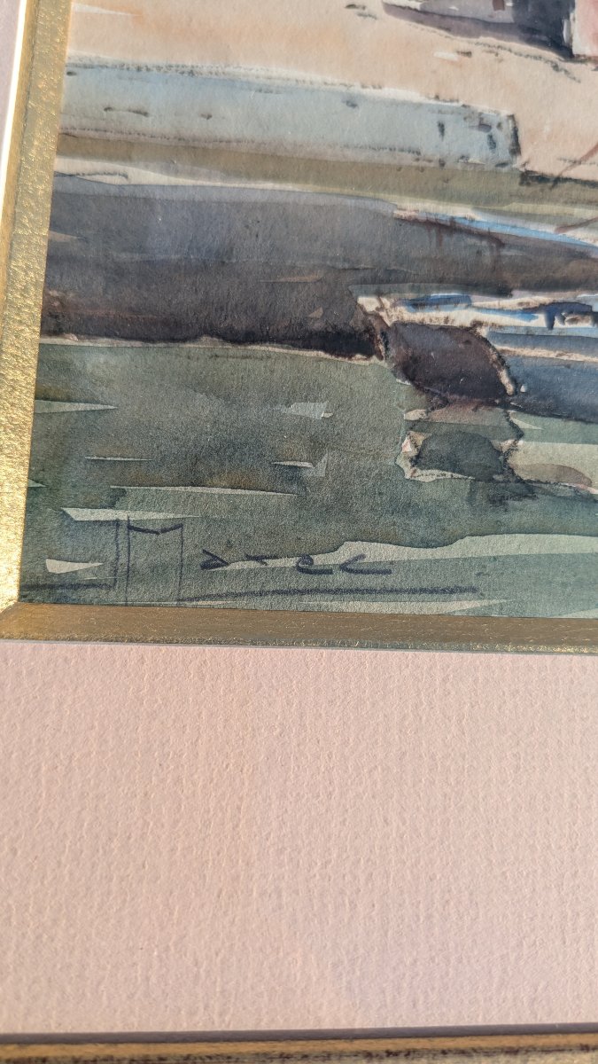 Jean MAREC (1901-1972) - La Lieutenance à Honfleur - Aquarelle marine-photo-4