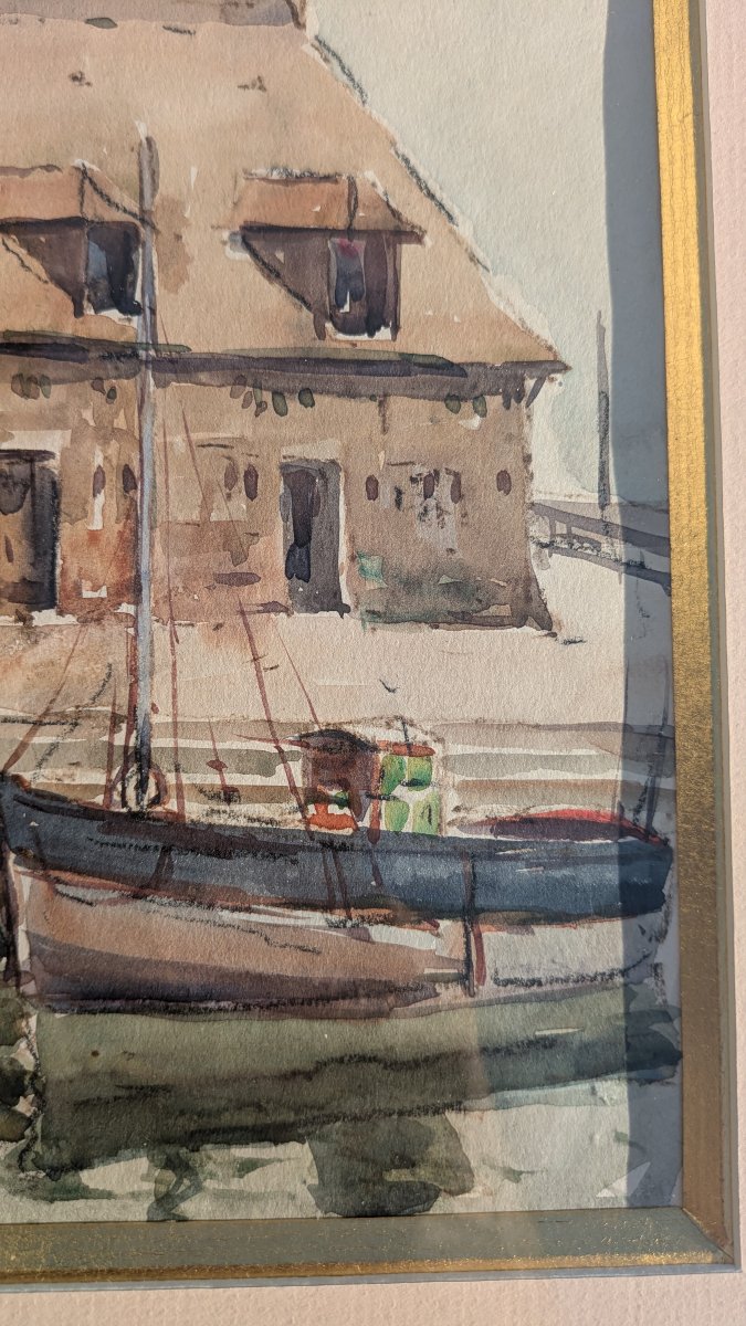Jean MAREC (1901-1972) - La Lieutenance à Honfleur - Aquarelle marine-photo-1