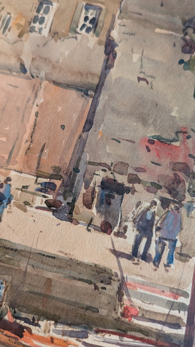 Jean MAREC (1901-1972) - La Lieutenance à Honfleur - Aquarelle marine-photo-3