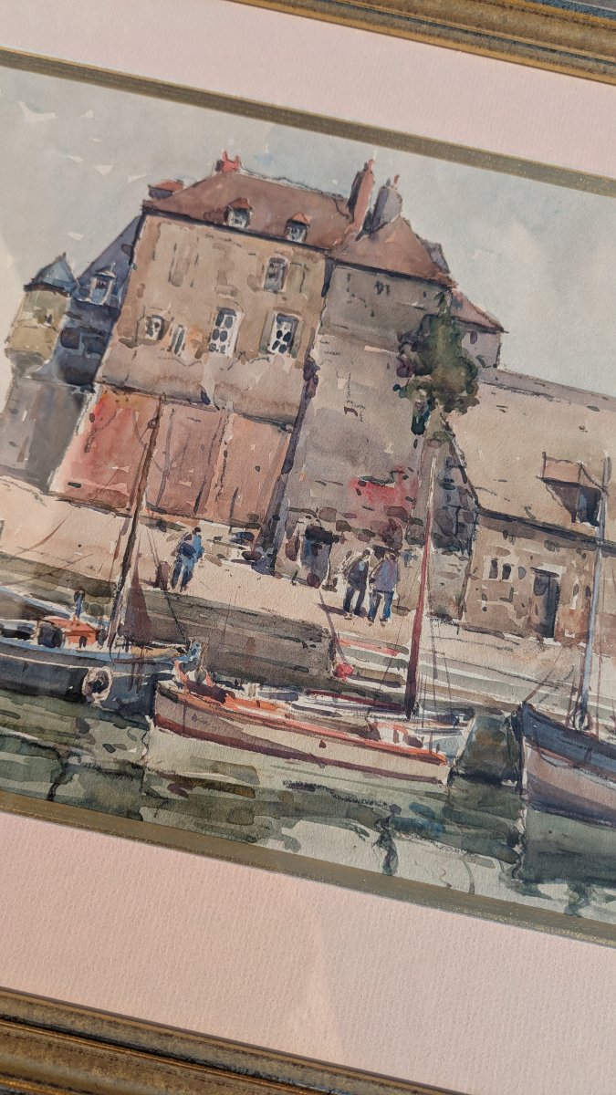 Jean MAREC (1901-1972) - La Lieutenance à Honfleur - Aquarelle marine-photo-4