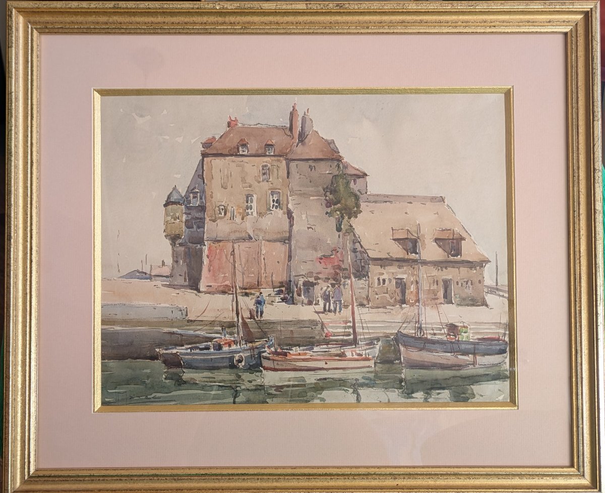 Jean MAREC (1901-1972) - La Lieutenance à Honfleur - Aquarelle marine