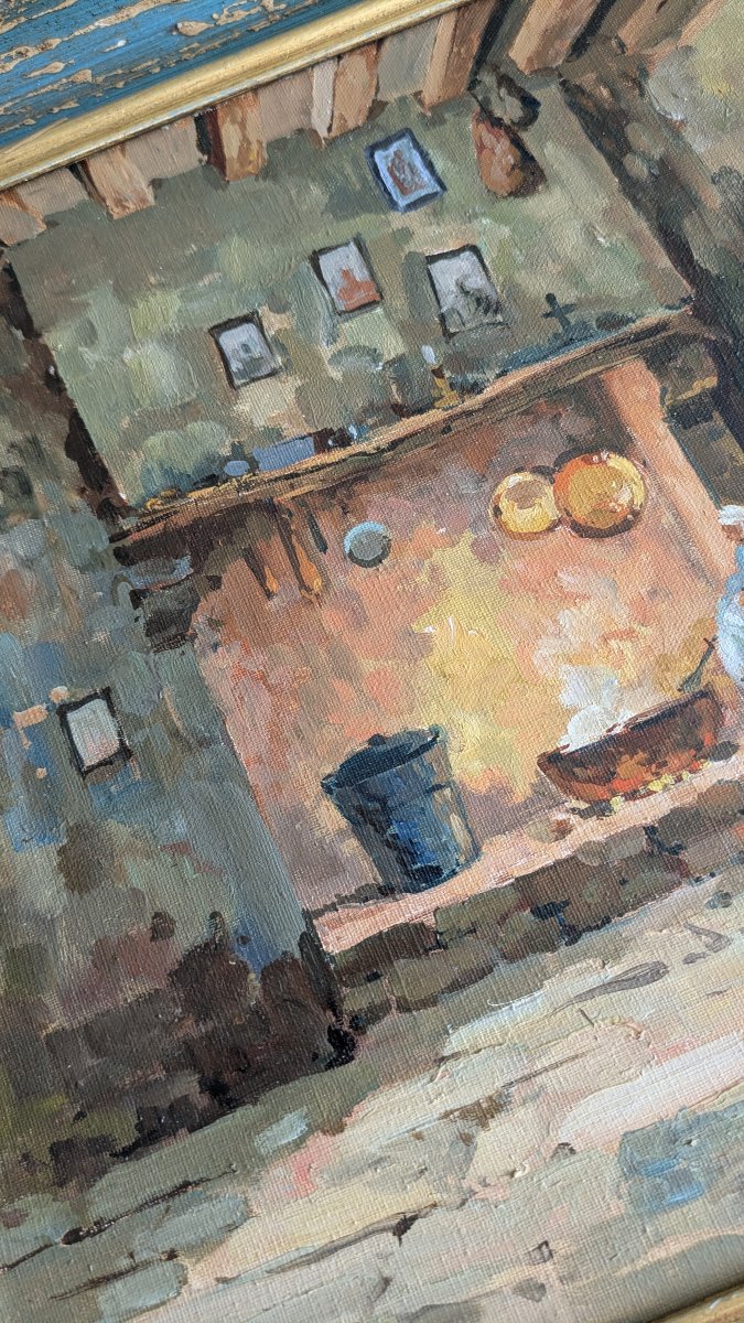 SCHAEFFER Henri-Alexis (1900-1975) — Intérieur de ferme au coin du feu-photo-1