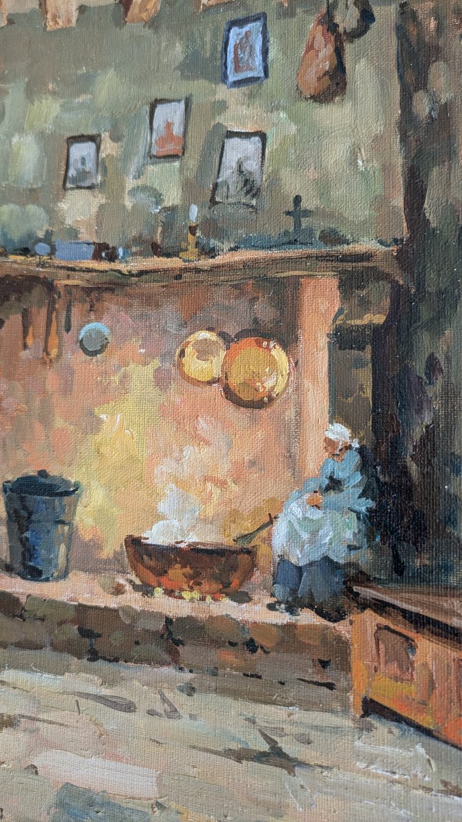 SCHAEFFER Henri-Alexis (1900-1975) — Intérieur de ferme au coin du feu-photo-2