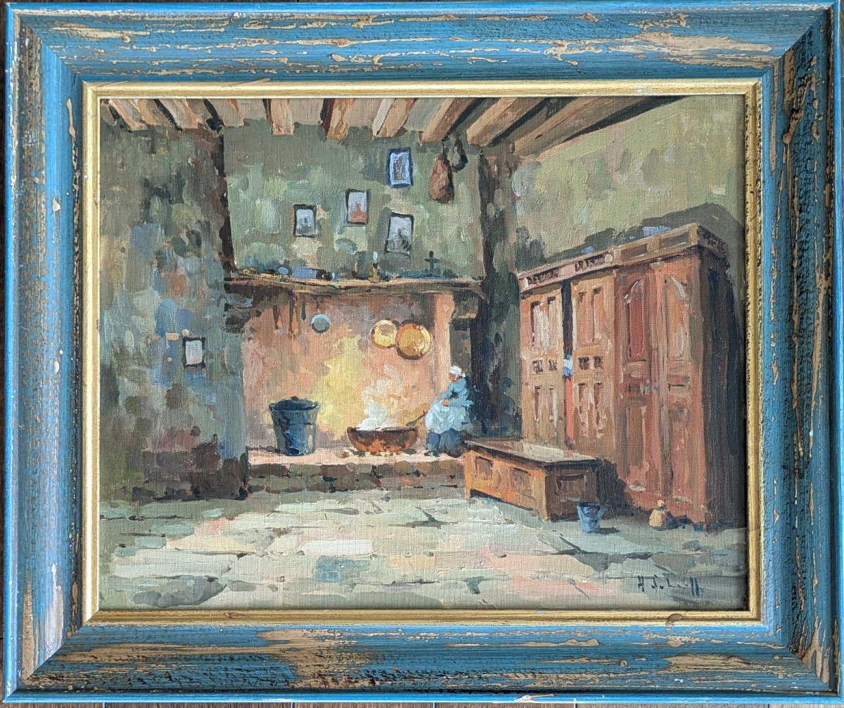 SCHAEFFER Henri-Alexis (1900-1975) — Intérieur de ferme au coin du feu