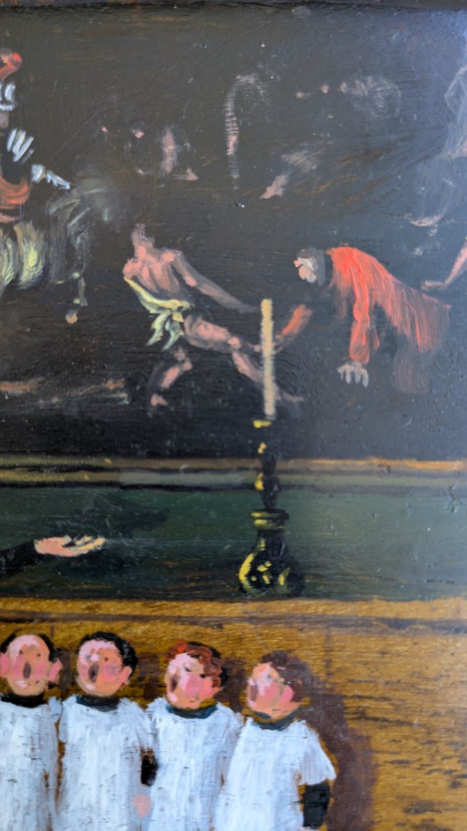 École italienne, XXe siècle — La leçon de chant, huile sur panneau signée Cavagnaro-photo-4