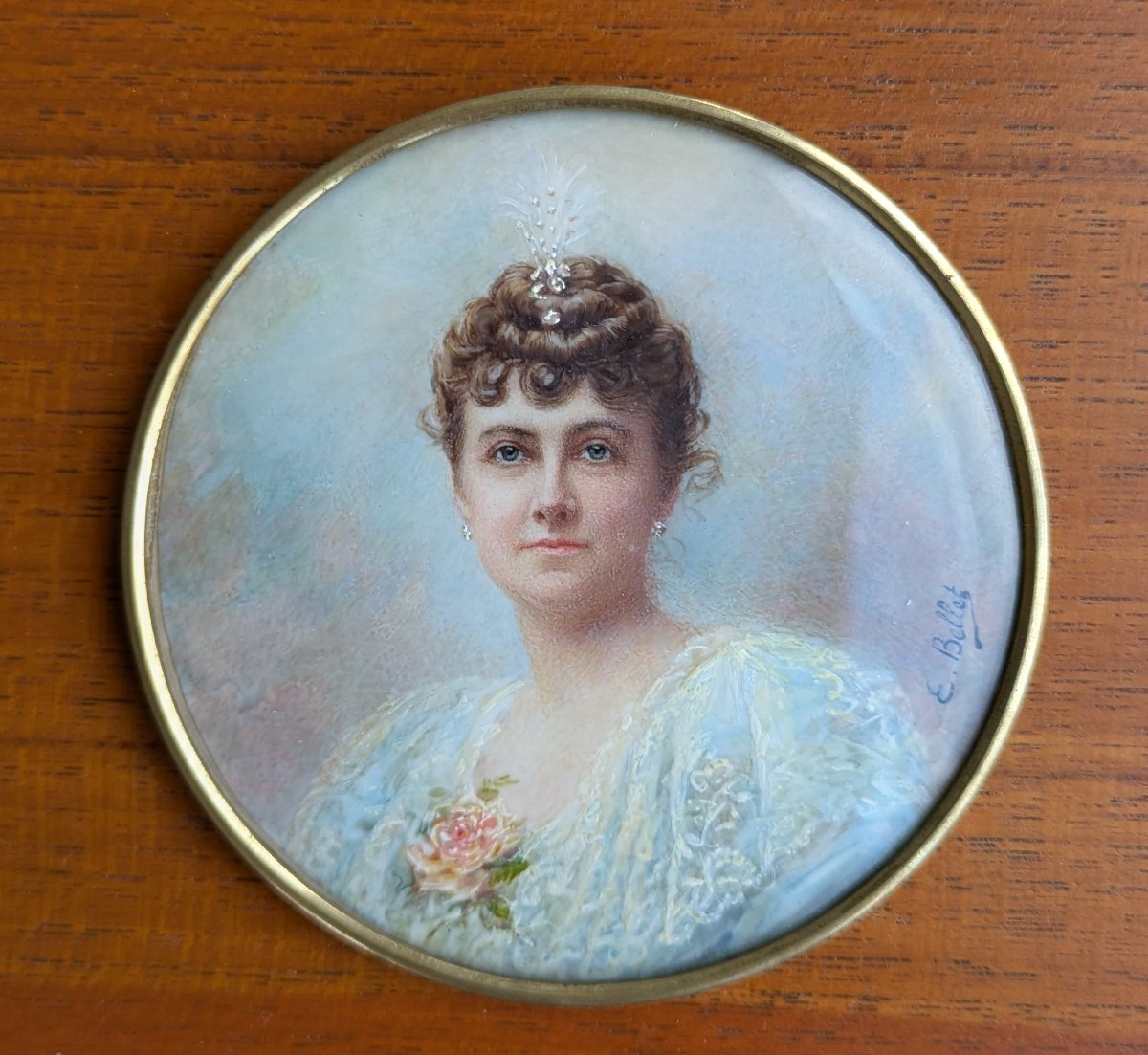Paire de médaillons portraits sur ivoire, signés E. Bellet-photo-4