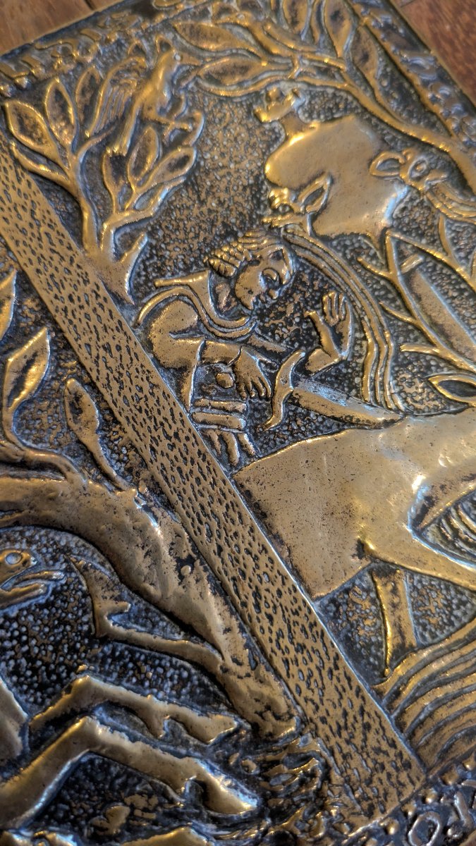 ■ Max Le Verrier (1891-1973) – Plaque murale en bronze « Chasse au Moyen Âge vers l'an 1340 »-photo-2