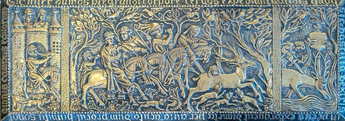 ■ Max Le Verrier (1891-1973) – Plaque murale en bronze « Chasse au Moyen Âge vers l'an 1340 »