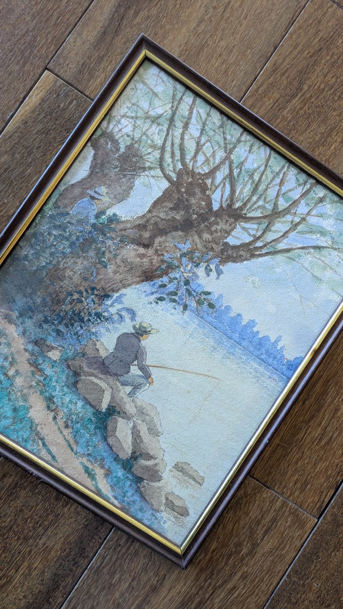 Benjamin Rabu (19th–20th Century) – Fisherman By The Water's Edge-photo-3
