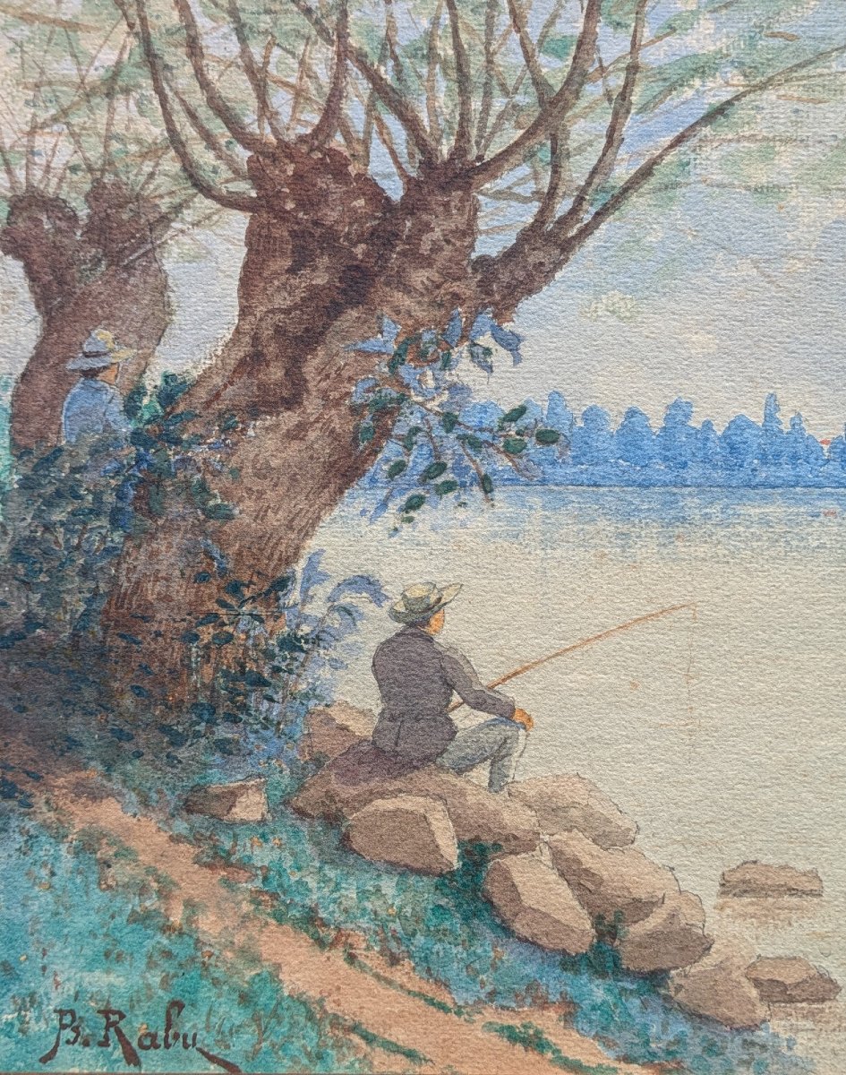 Benjamin Rabu (19th–20th Century) – Fisherman By The Water's Edge-photo-3