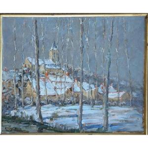 Marcel Azema (1904-1999) — Mouliherne sous la neige, Maine-et-Loire